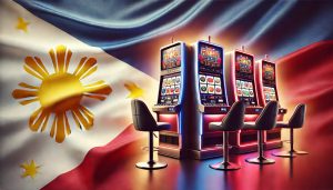 Philippine flag and modern slot machines illustrating the Top 10 Best Online Casinos Philippines 2024.